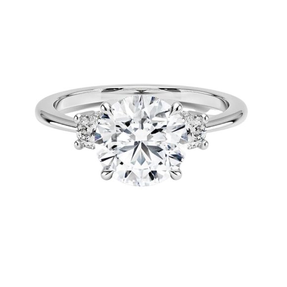 2.10 CTW Round Three Stone Lab Created Diamond Four Claw Prong Engagement Ring - Picture 1 of 8